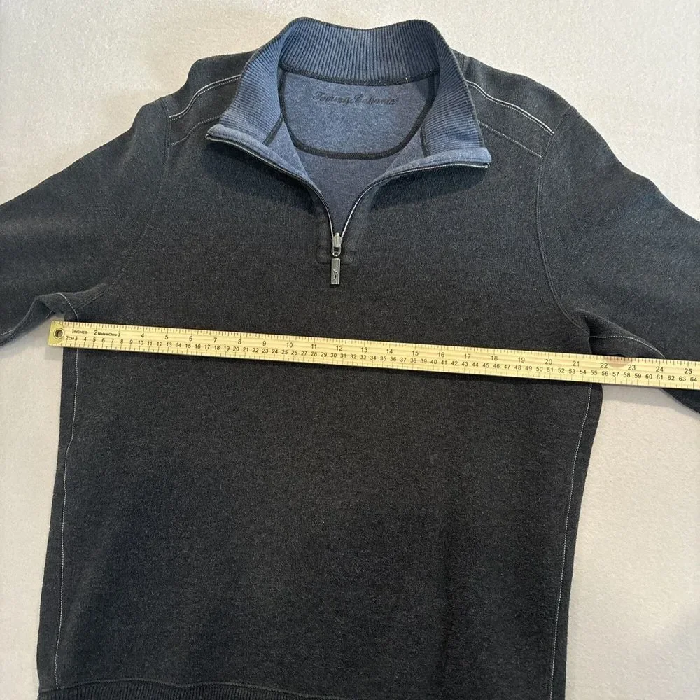 Tommy Bahama LARGE Reversible Blue & Gray Quarter Zip Long Sleeve Men's EUC Soft